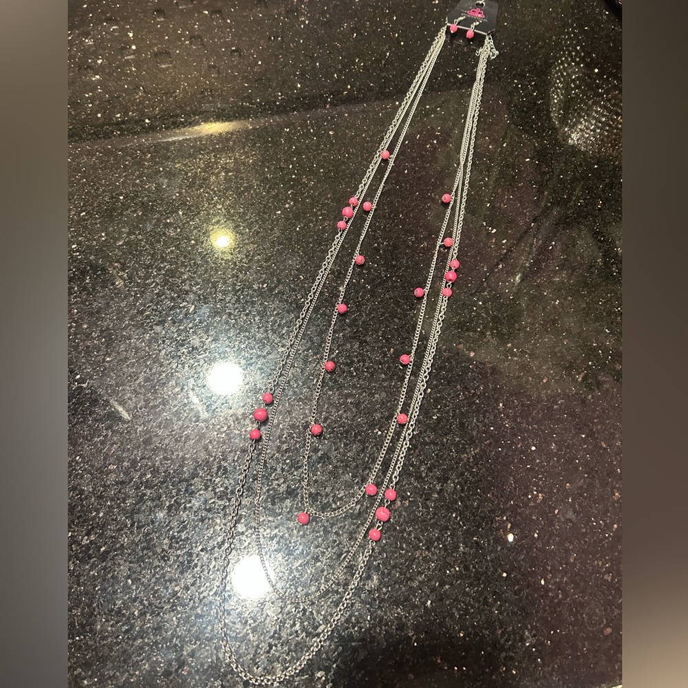 Paparazzi Silver Necklace with Pink Beads